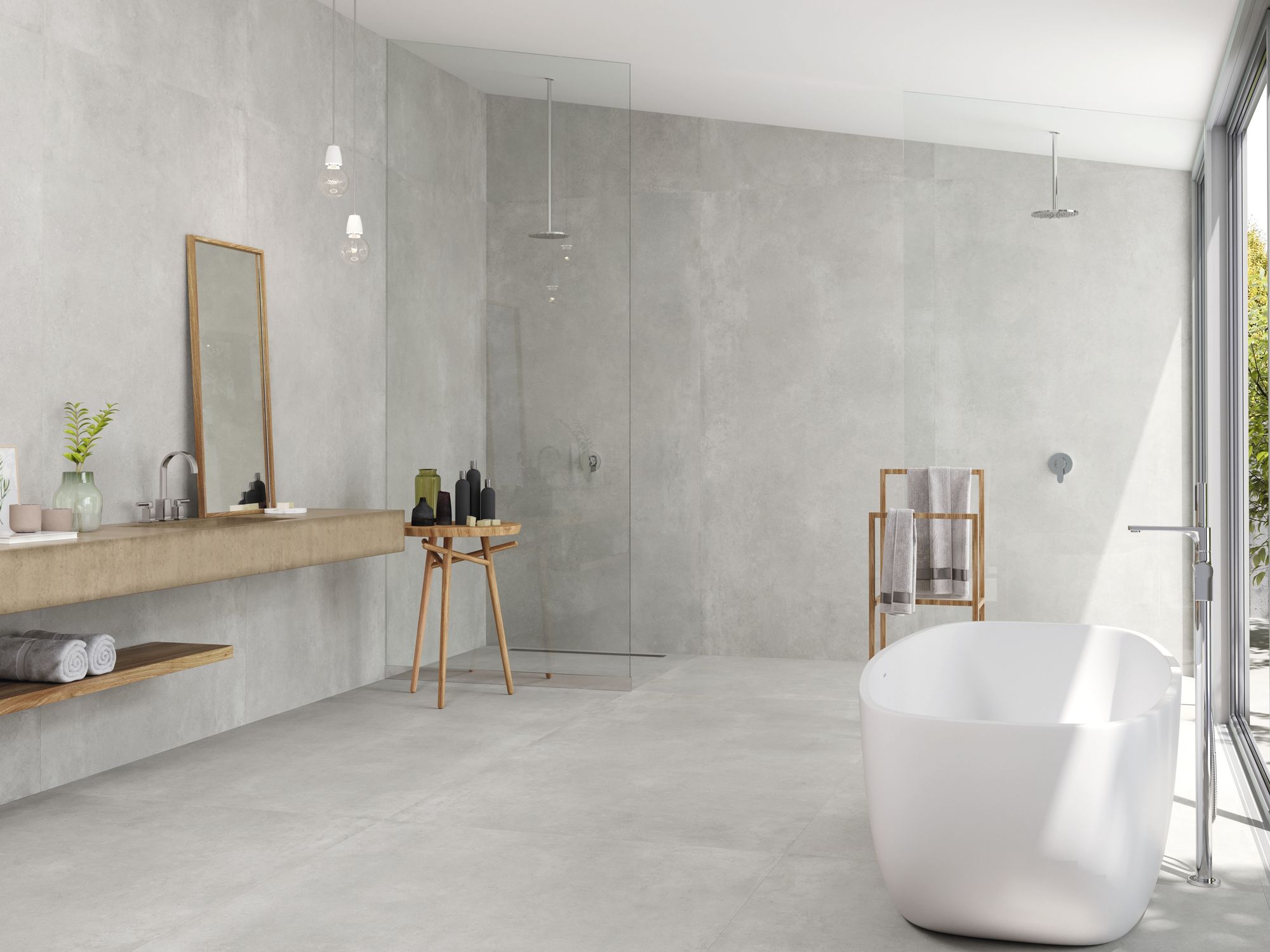Modern interior design with white ceramic wall tile or porcelain tile finish