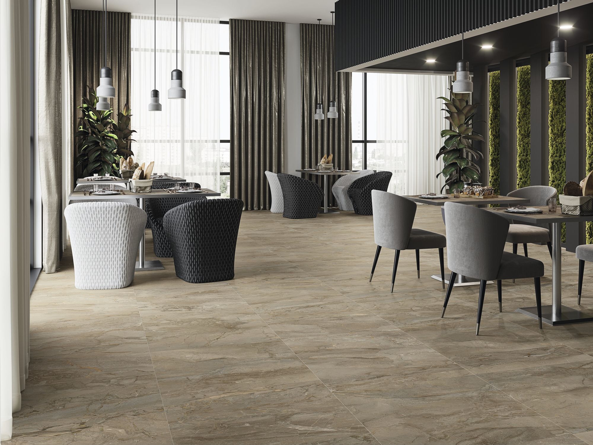 Modern interior design with white ceramic wall tile or porcelain tile finish